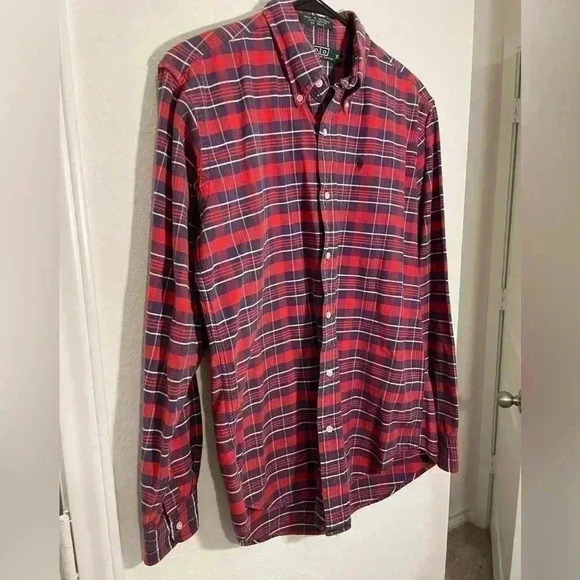 Polo by Ralph Lauren Red White and Blue Plaid Long Sleeve Button Down Boys XL - Picture 3 of 4